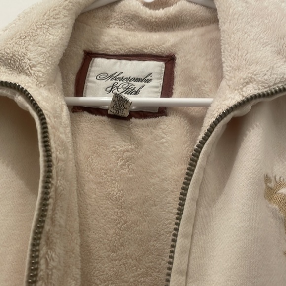 Abercrombie and Fitch cream sherpa long sleeves cotton jacket comfy large - Picture 9 of 11